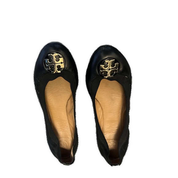 Tory Burch black ballet flats size 7 good leather elastic - Picture 2 of 9